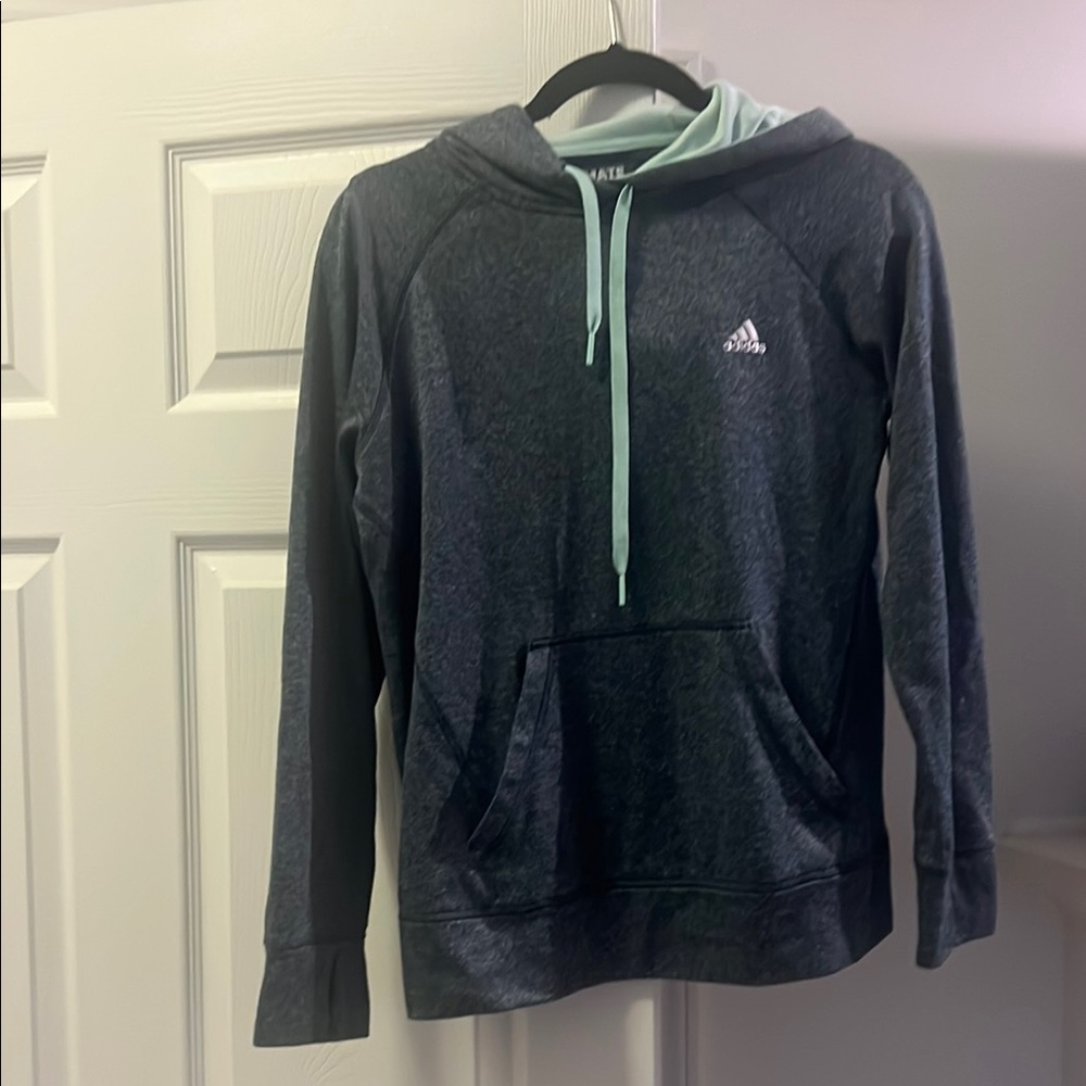 Adidas Charcoal Hoodie with Light Blue Details